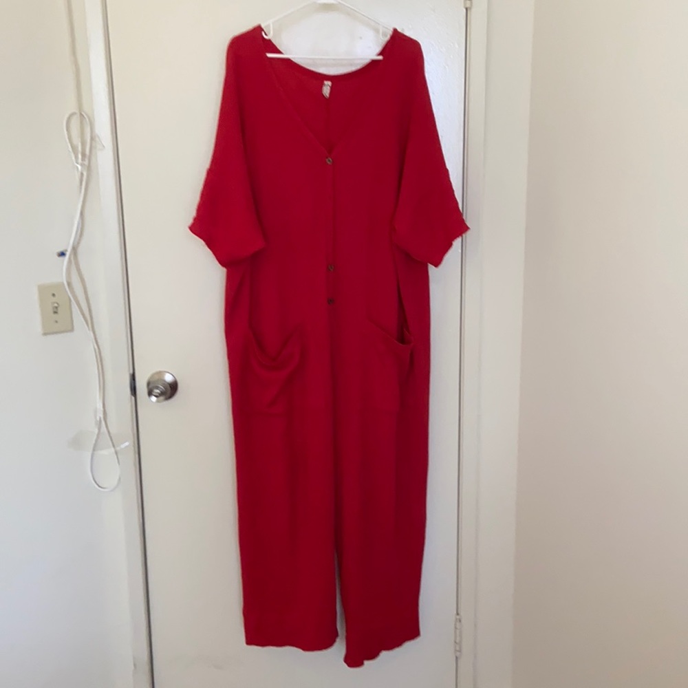 Free people intimated red jumpsuit